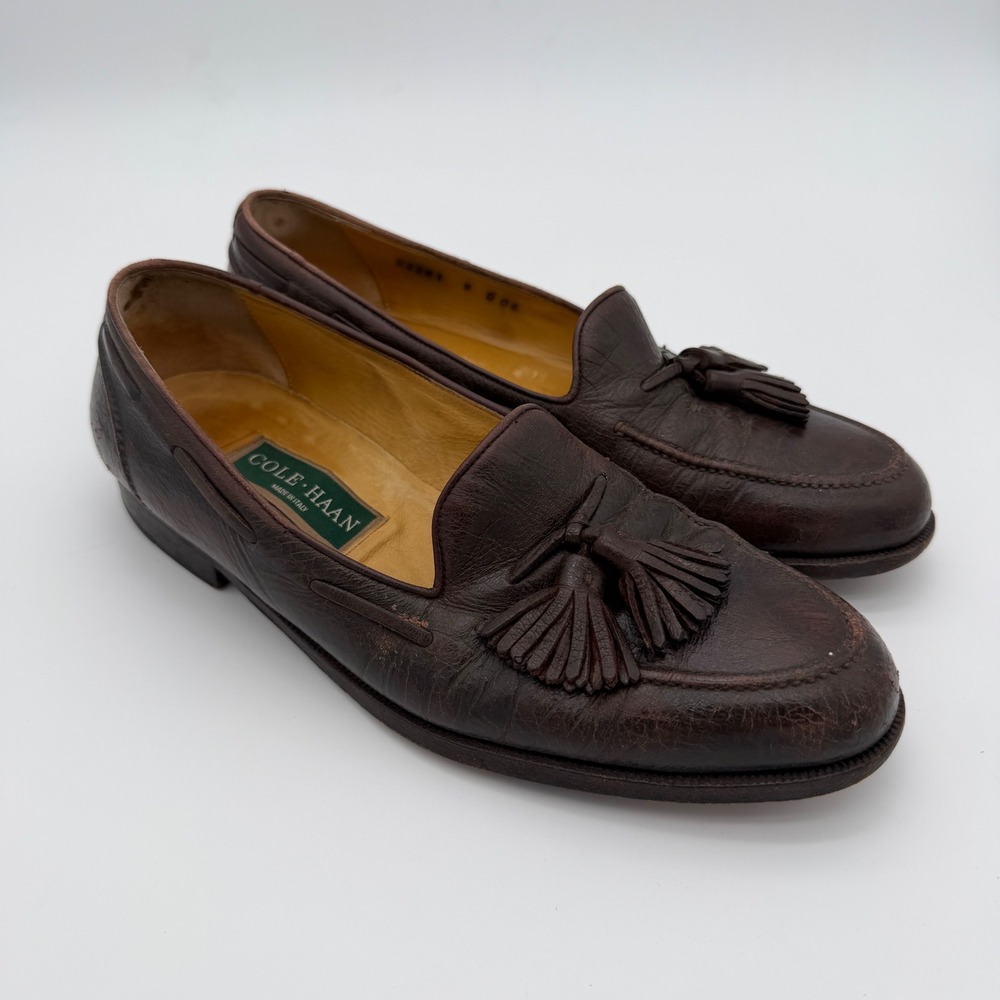 Cole Haan Mens Brown Leather Tassel Loafers Made in Italy 9 D 02281